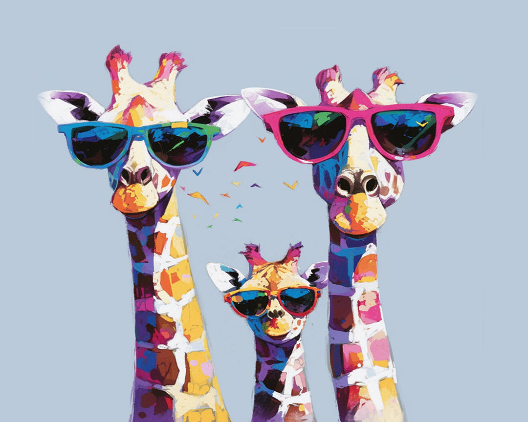 Colorful Giraffes Wear Sunglasses Cross Stitch Kits