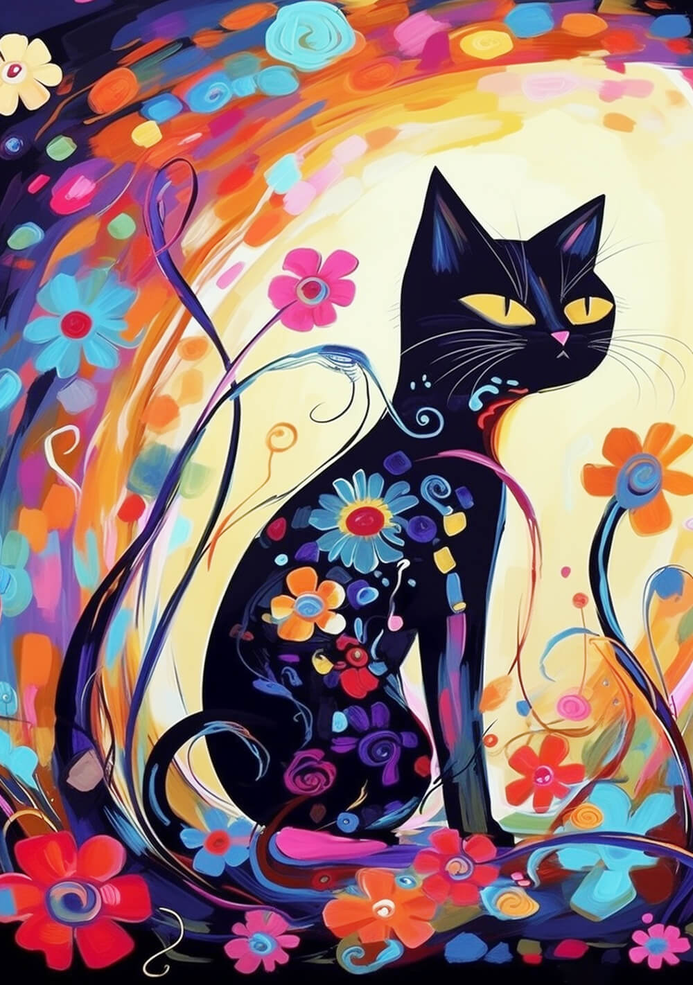 Bright Blooms Surround Sitting Cat Cross Stitch Kits