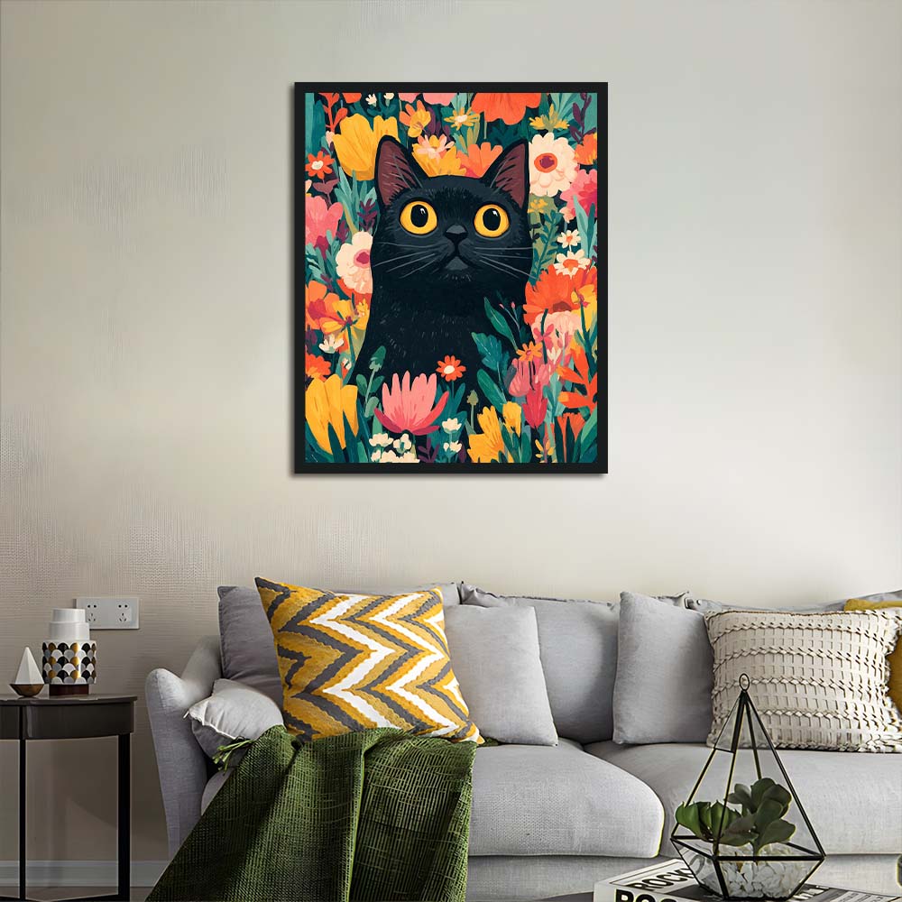 Black Cat Hides among Flowers Cross Stitch Kits