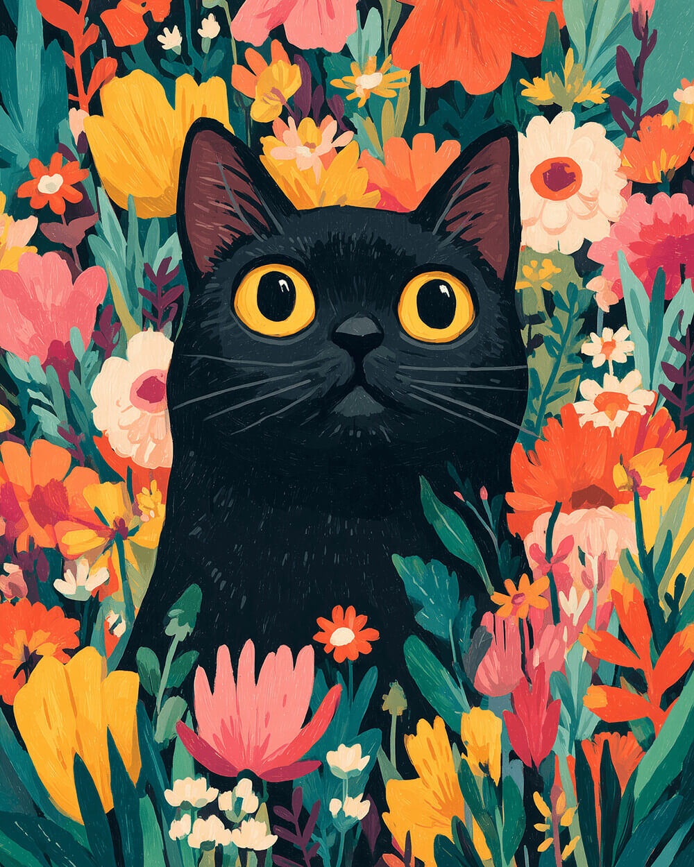 Black Cat Hides among Flowers Cross Stitch Kits