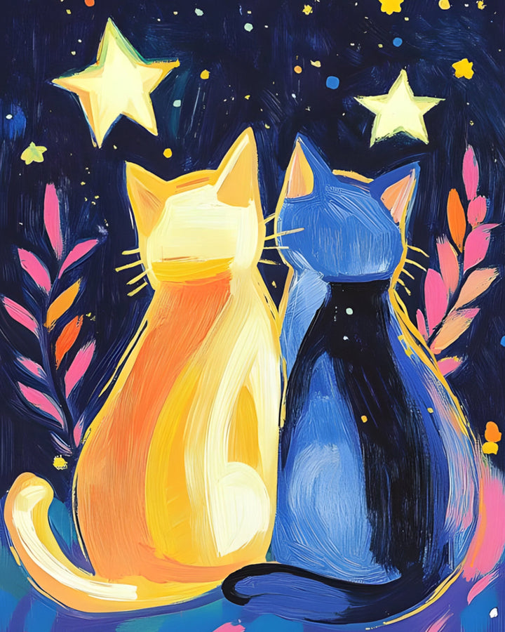 Two Cats Sit Beneath Stars Cross Stitch Kits