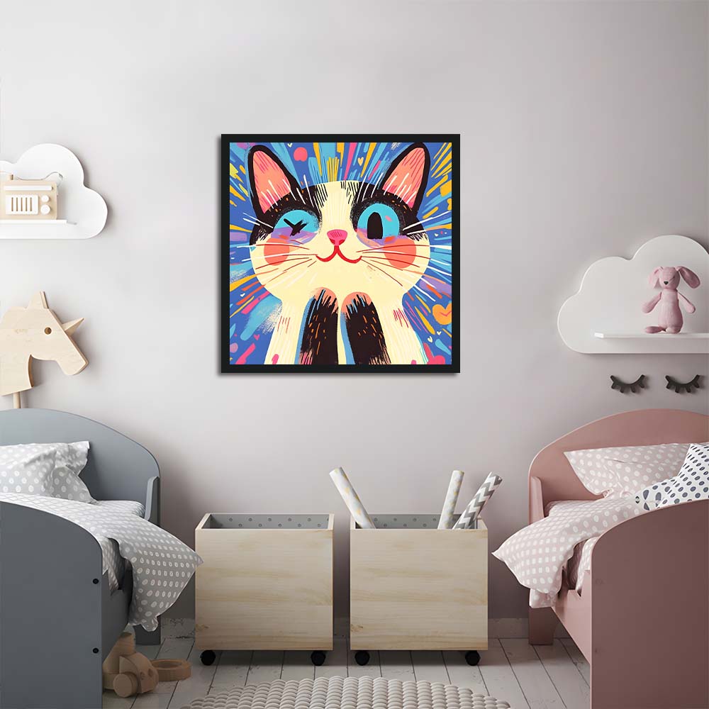 Colorful Hearts Surround Cheerful Cat Cross Stitch Kits