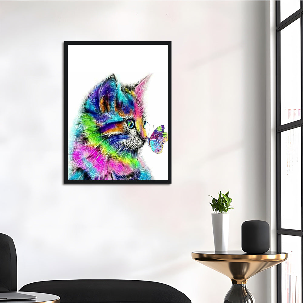 Colorful Cat Nuzzles Butterfly Cross Stitch Kits