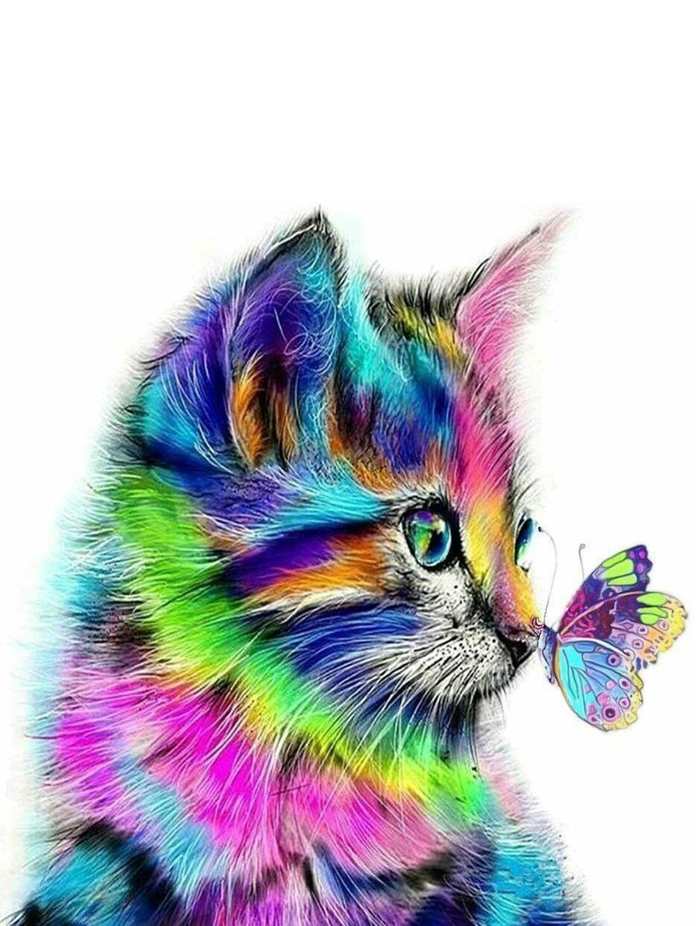 Colorful Cat Nuzzles Butterfly Cross Stitch Kits