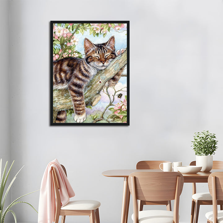 Tabby Cat Naps on Tree Branch Cross Stitch Kits