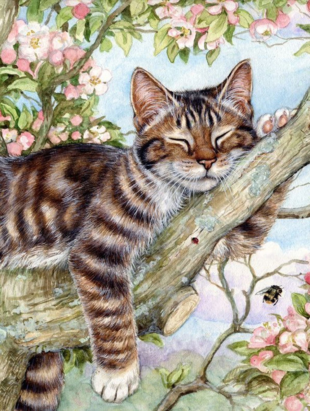 Tabby Cat Naps on Tree Branch Cross Stitch Kits