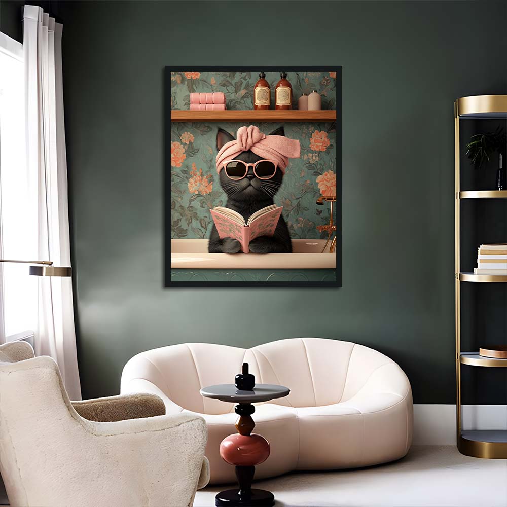 Black Cat Reads in Bathtub Cross Stitch Kits