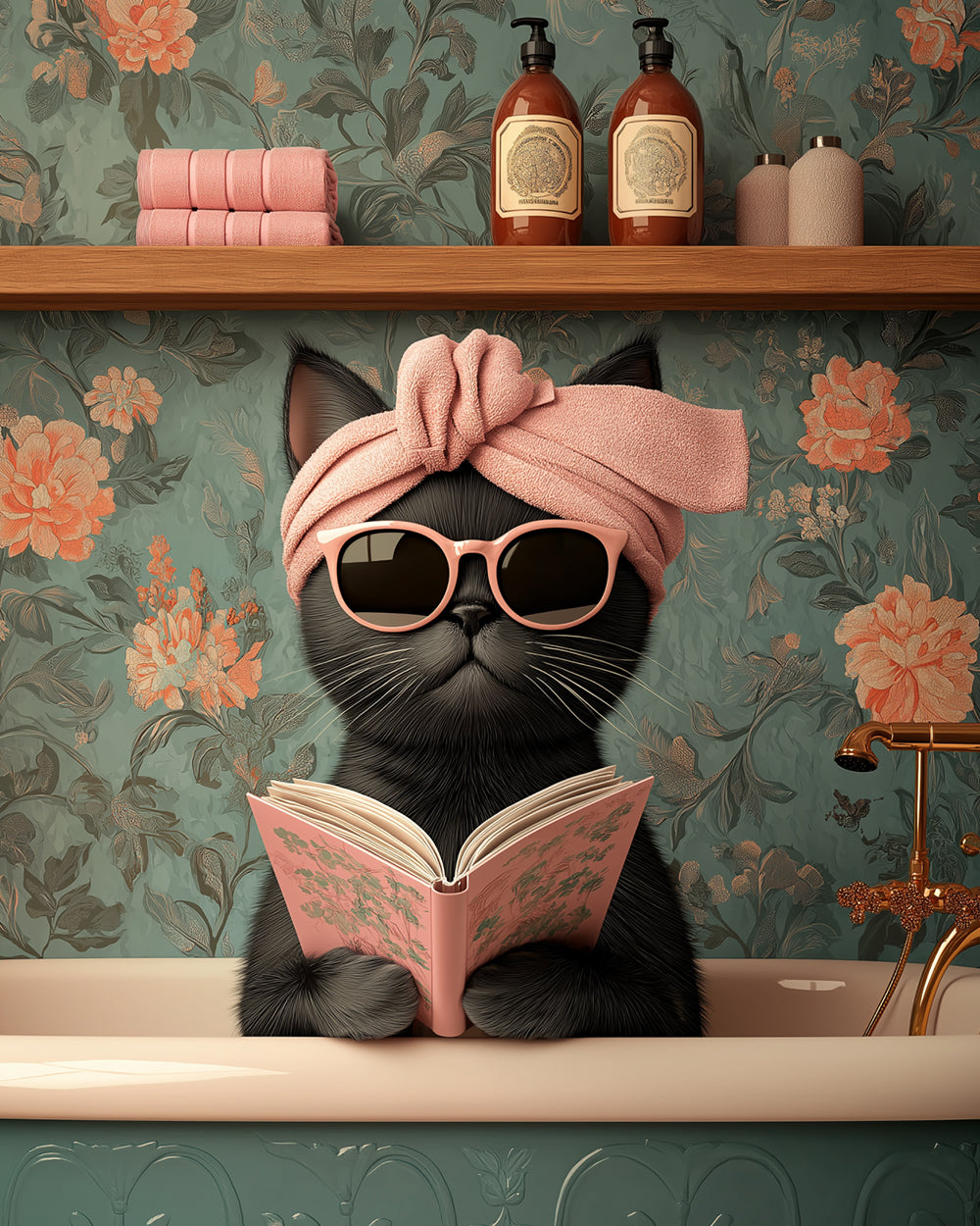 Black Cat Reads in Bathtub Cross Stitch Kits