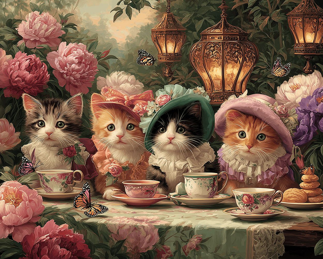 Kittens Gather for Tea Party Cross Stitch Kits
