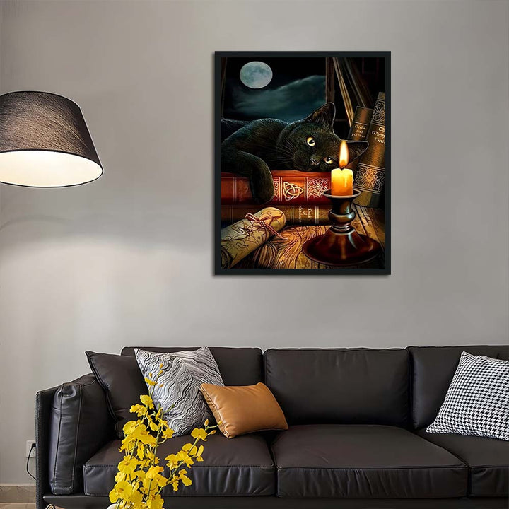 Candle Glows beside Watchful Cat Cross Stitch Kits