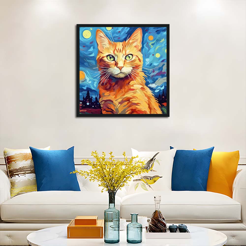 Orange Cat Stares at Starry Sky Cross Stitch Kits