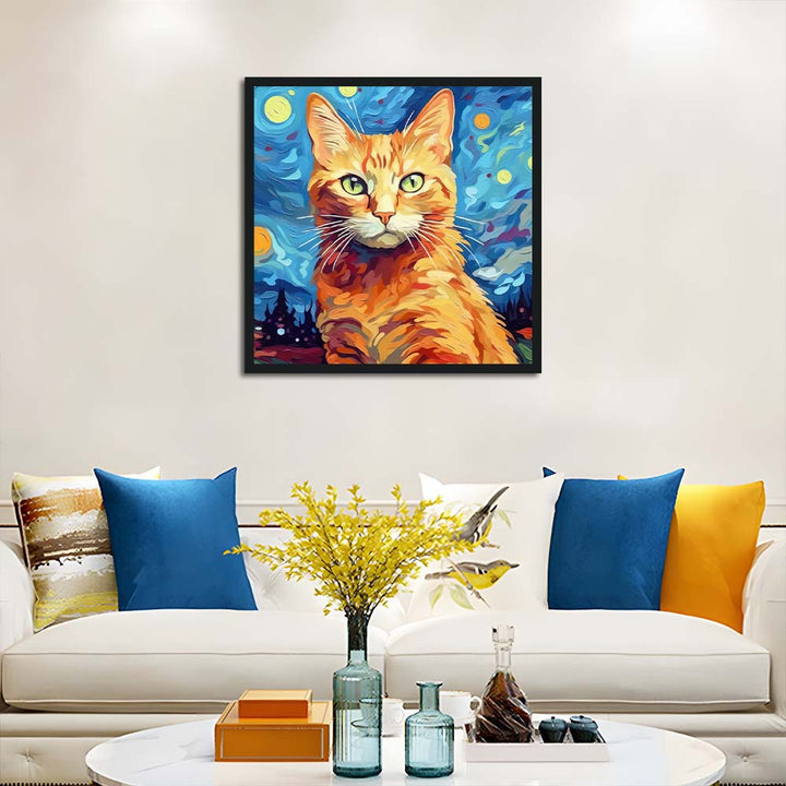 Orange Cat Stares at Starry Sky Cross Stitch Kits