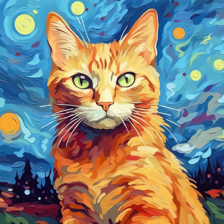 Orange Cat Stares at Starry Sky Cross Stitch Kits