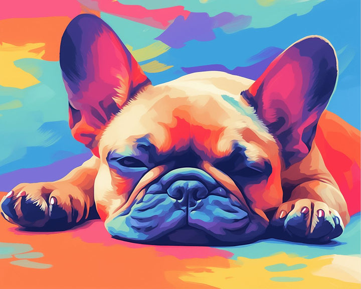 Vibrant Colors Surround Resting Bulldog Cross Stitch Kits