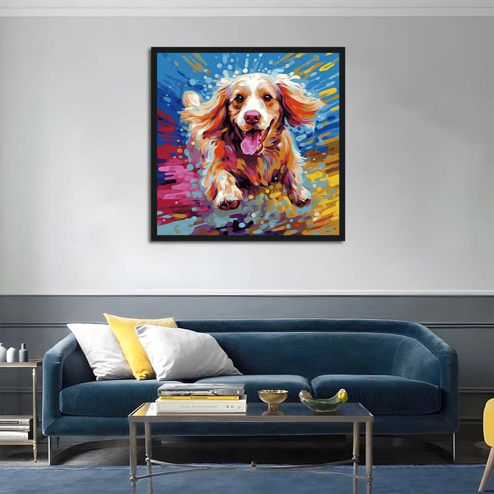 Vibrant Splashes Follow Playful Dog Cross Stitch Kits