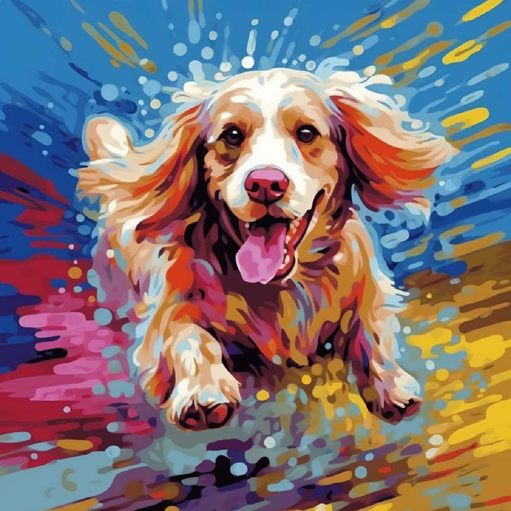 Vibrant Splashes Follow Playful Dog Cross Stitch Kits