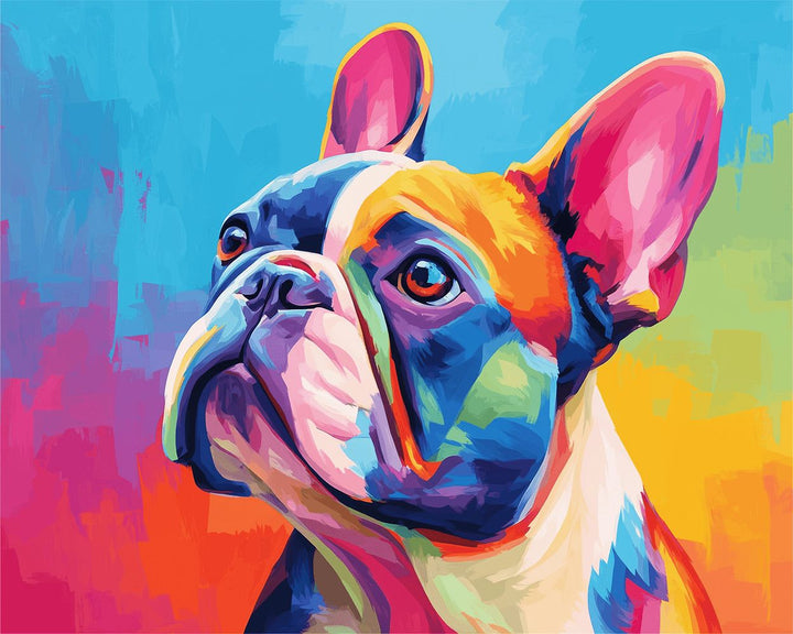 Colorful Bulldog Gazes Upward Cross Stitch Kits