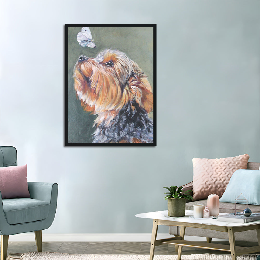 Dog Gazes at Floating Butterfly Cross Stitch Kits