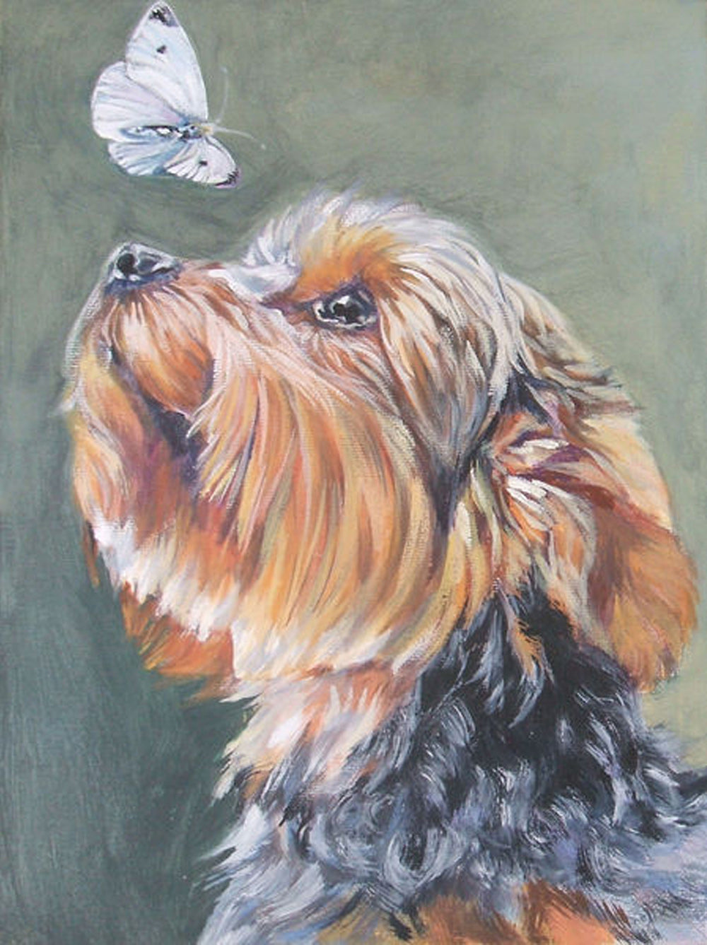 Dog Gazes at Floating Butterfly Cross Stitch Kits
