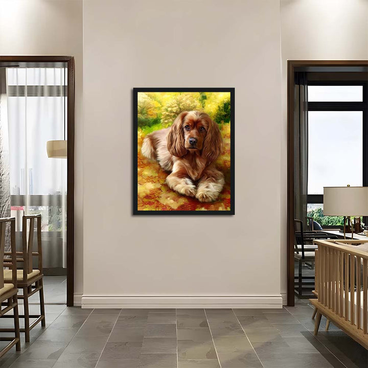 Golden Leaves Accompany Calm Dog Cross Stitch Kits