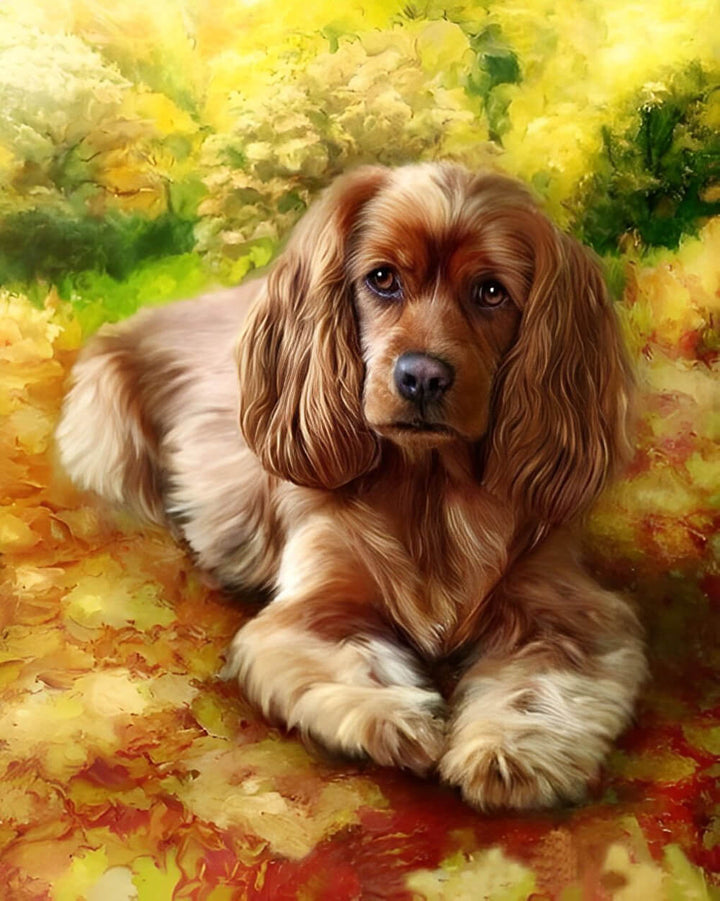 Golden Leaves Accompany Calm Dog Cross Stitch Kits