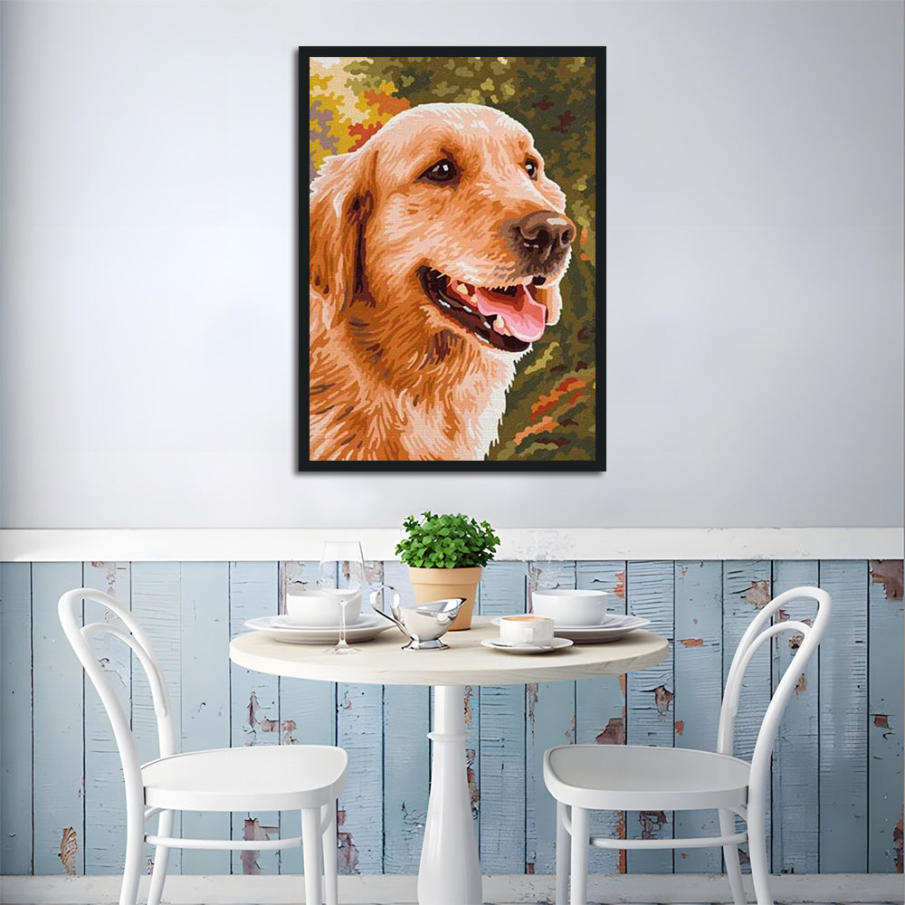 Golden Retriever Smiles in Autumn Cross Stitch Kits