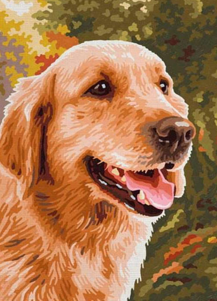 Golden Retriever Smiles in Autumn Cross Stitch Kits