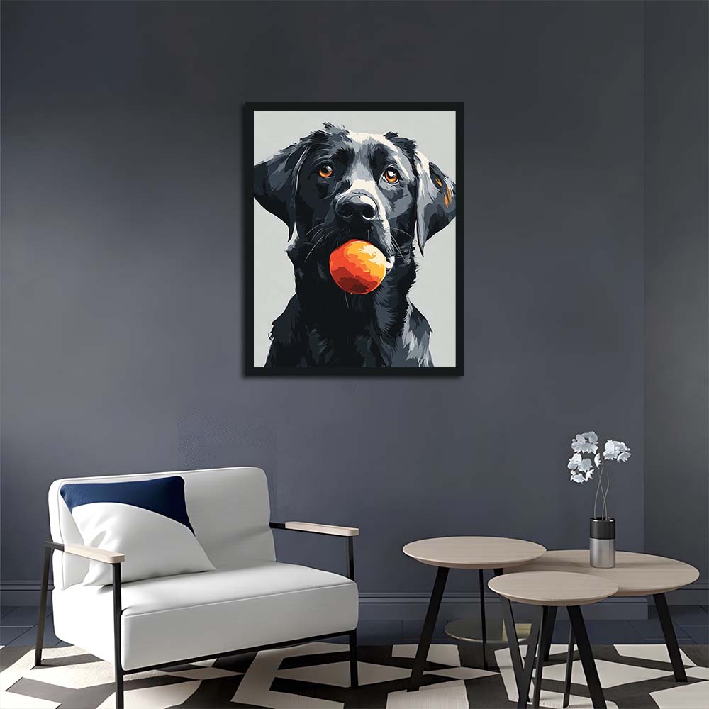 Black Lab Holds Orange Ball Cross Stitch Kits