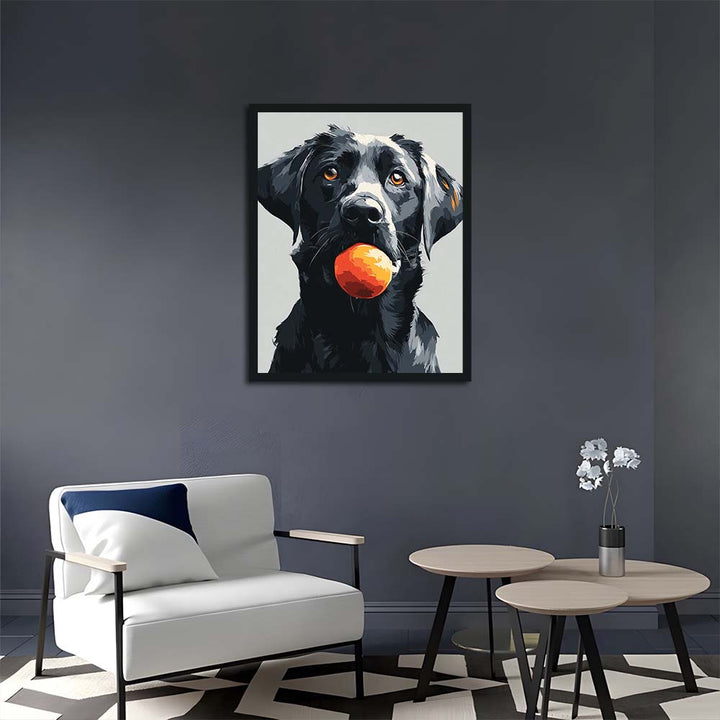 Black Lab Holds Orange Ball Cross Stitch Kits