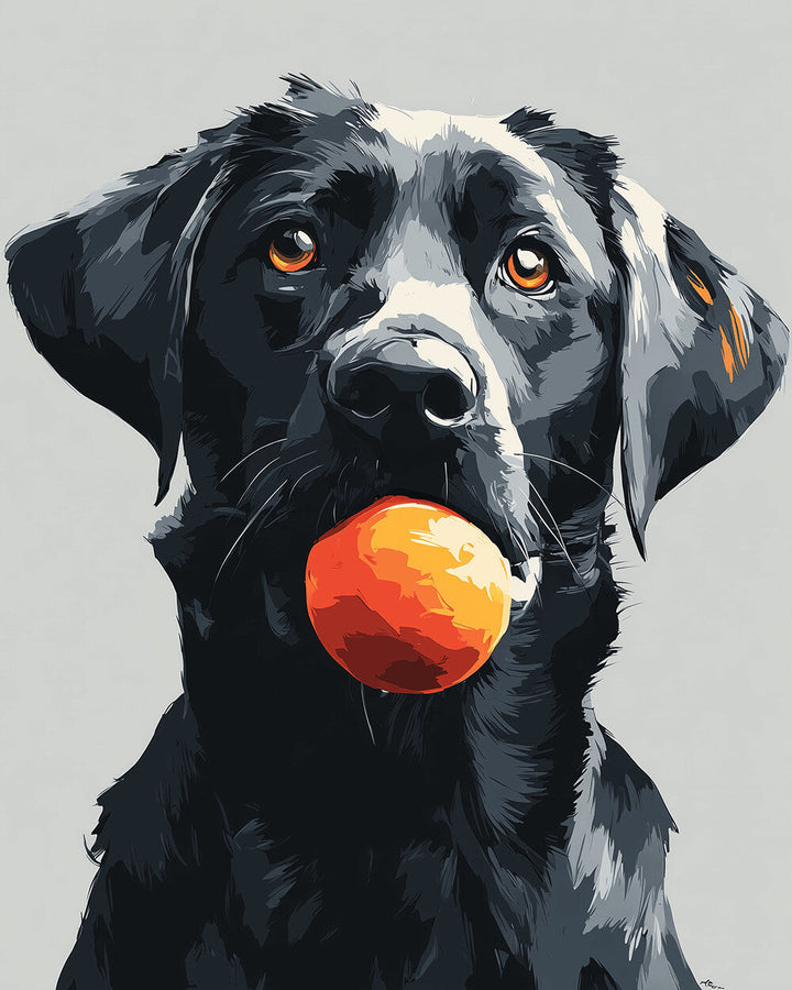 Black Lab Holds Orange Ball Cross Stitch Kits