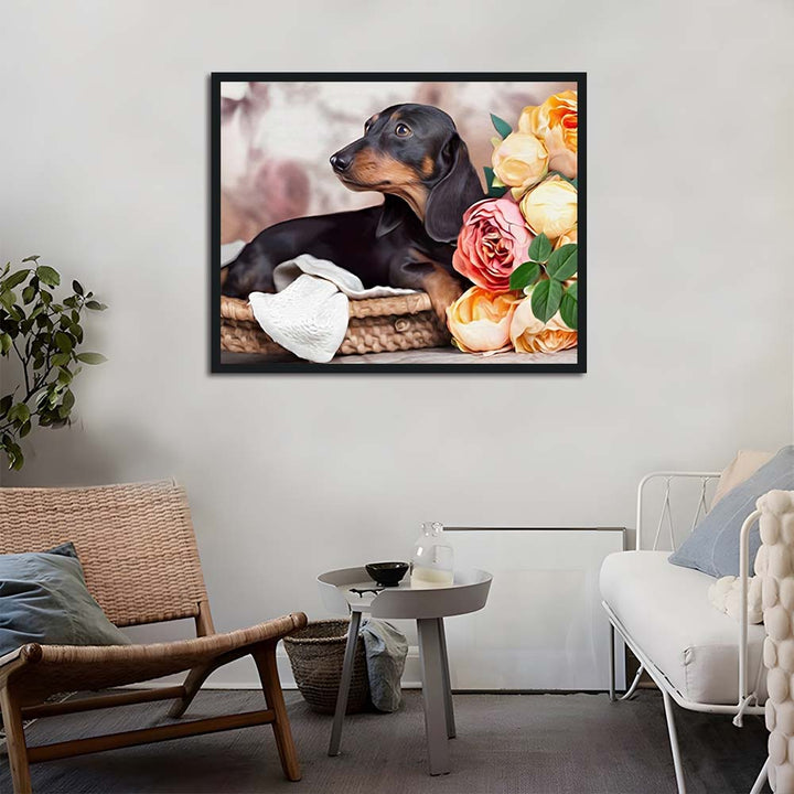 Dachshund Rests amidst Flowers Cross Stitch Kits