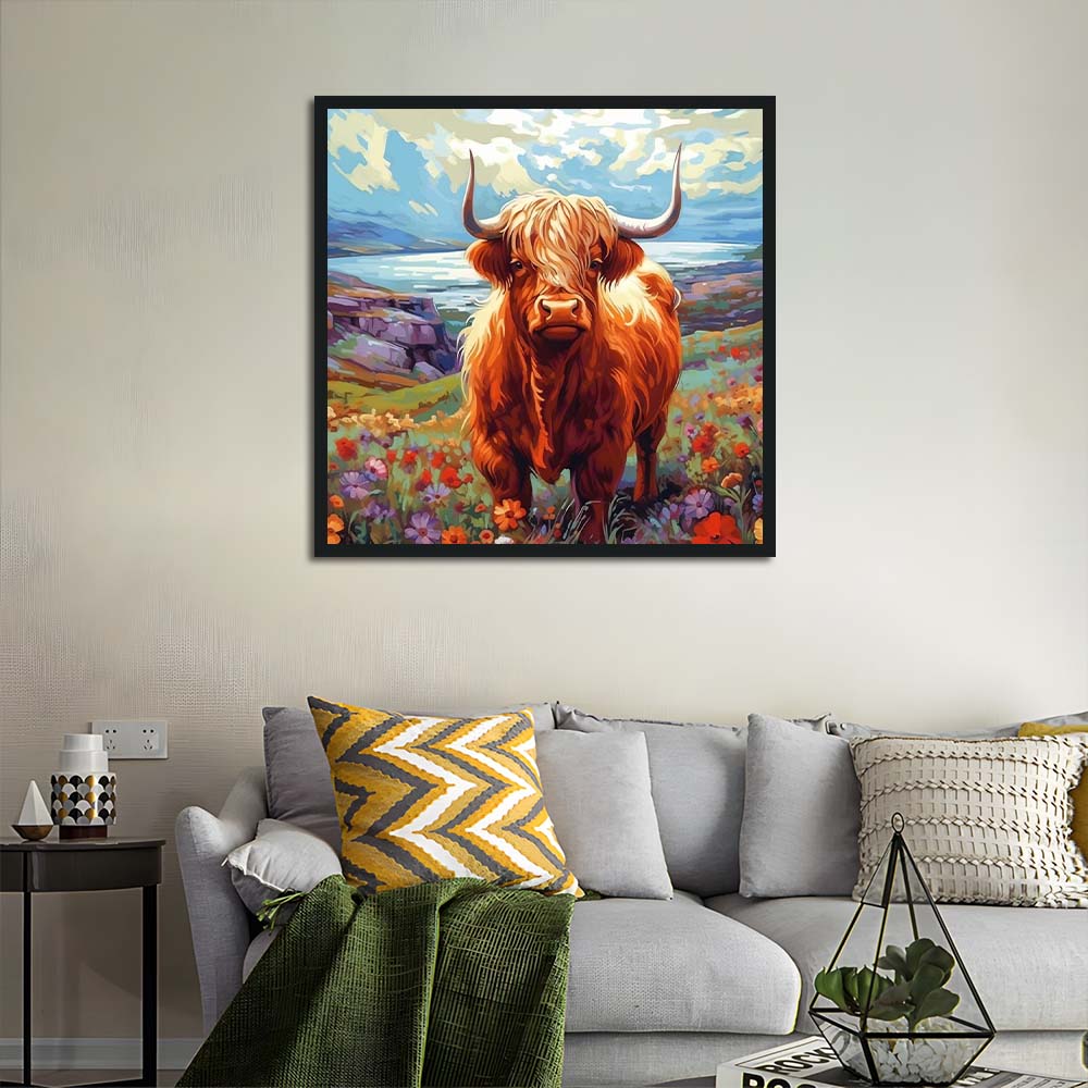 Cow Rests amidst Colorful Blooms Cross Stitch Kits