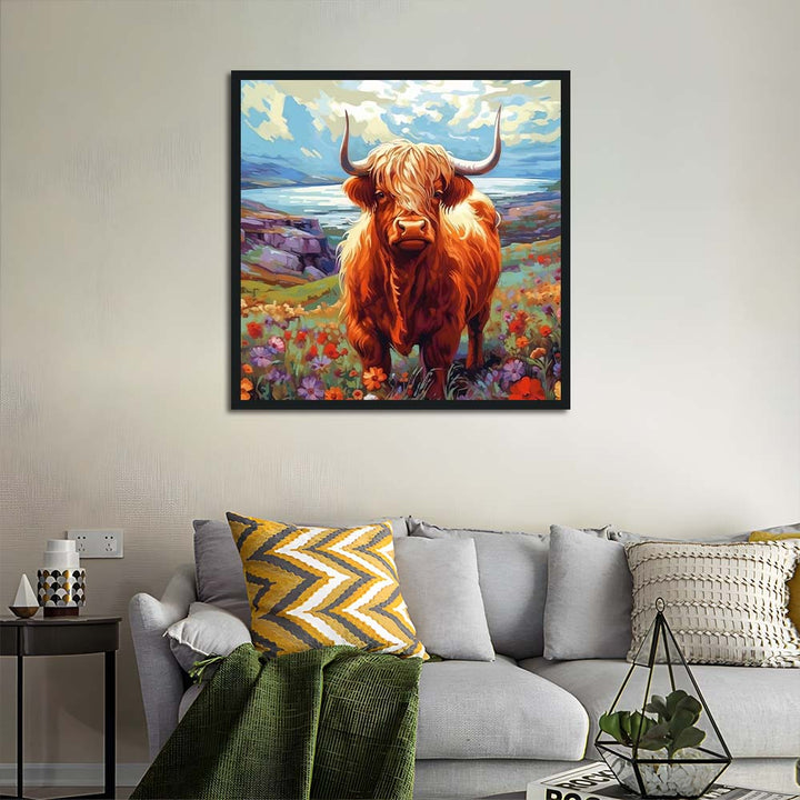 Cow Rests amidst Colorful Blooms Cross Stitch Kits