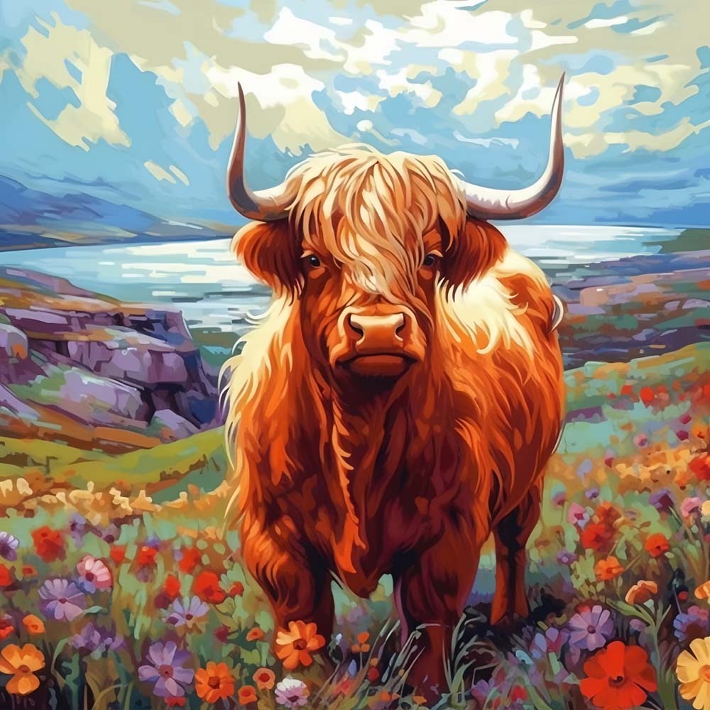 Cow Rests amidst Colorful Blooms Cross Stitch Kits