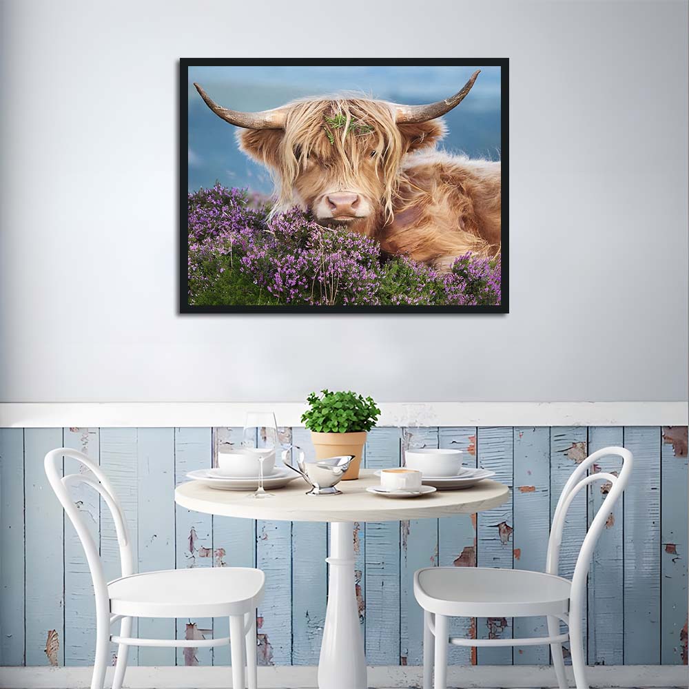 Cow Lies amidst Purple Blooms Cross Stitch Kits