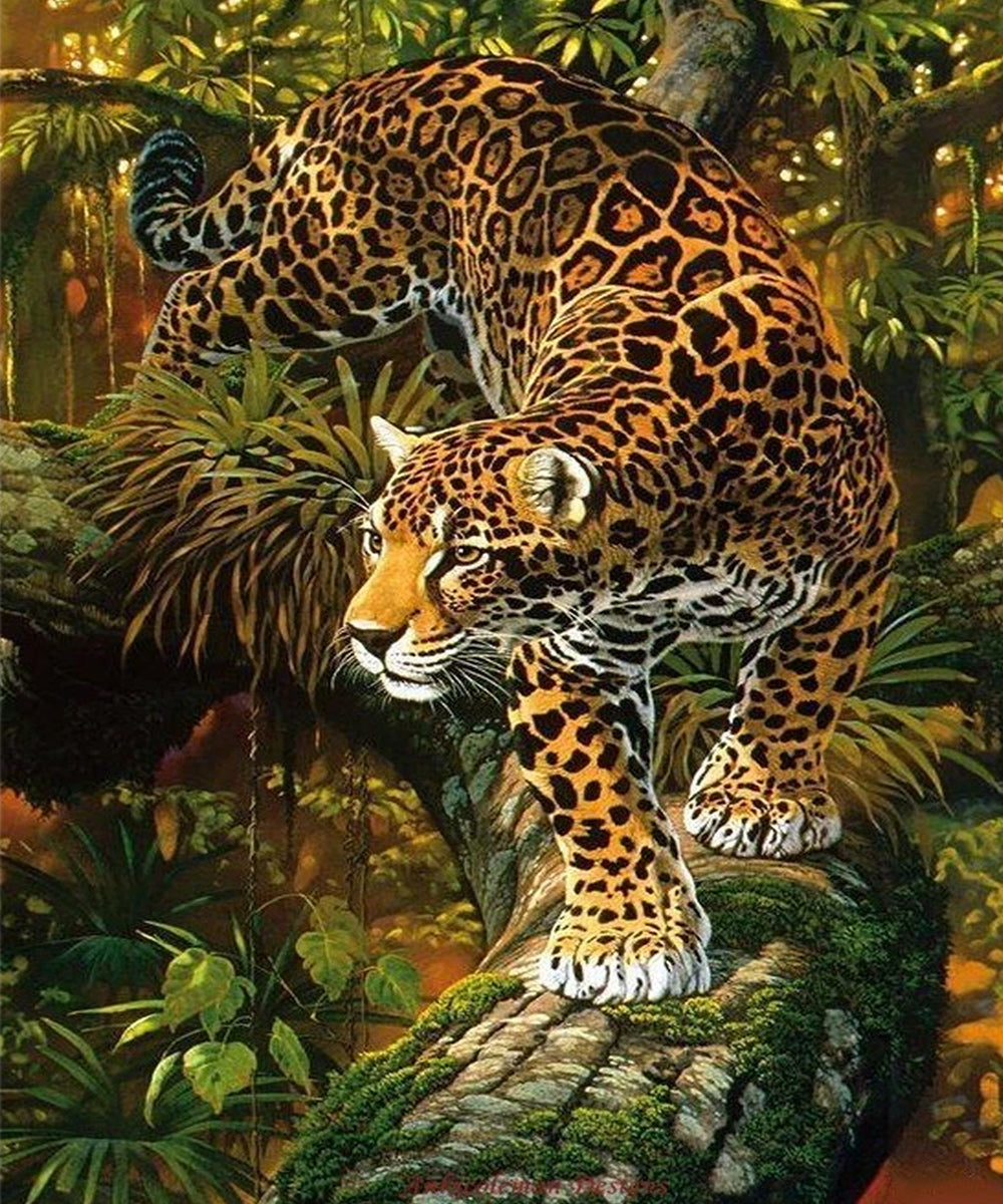 Jaguar Stalks in Jungle Cross Stitch Kits