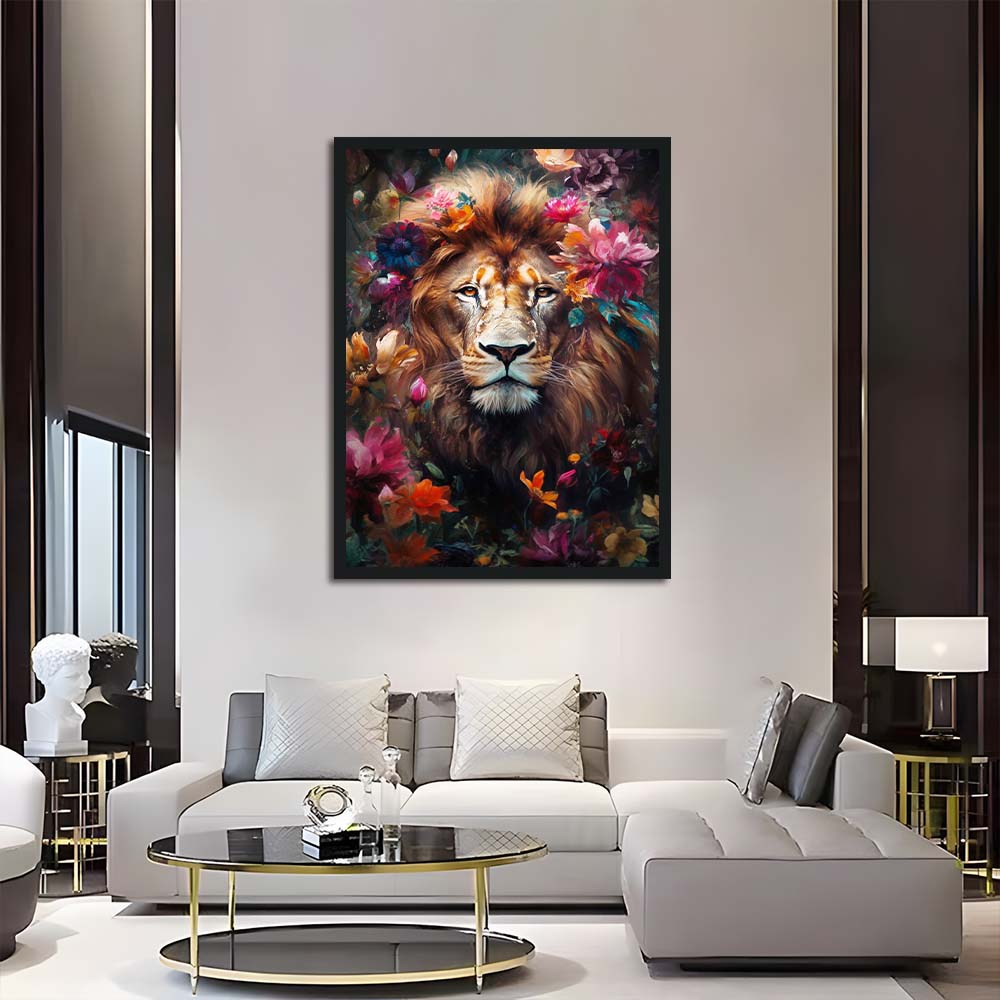 Vivid Flowers accent Regal Lion Cross Stitch Kits