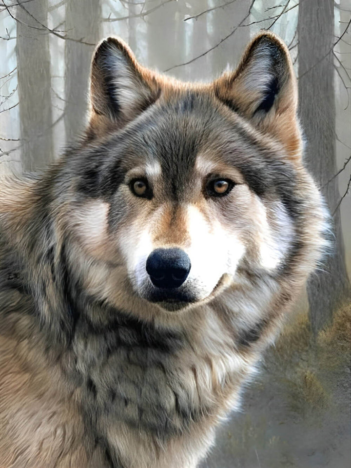 Wolf Gazes Calmly in Forest Cross Stitch Kits