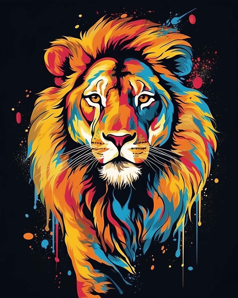 Vivid Splashes Frame Colorful Lion Cross Stitch Kits