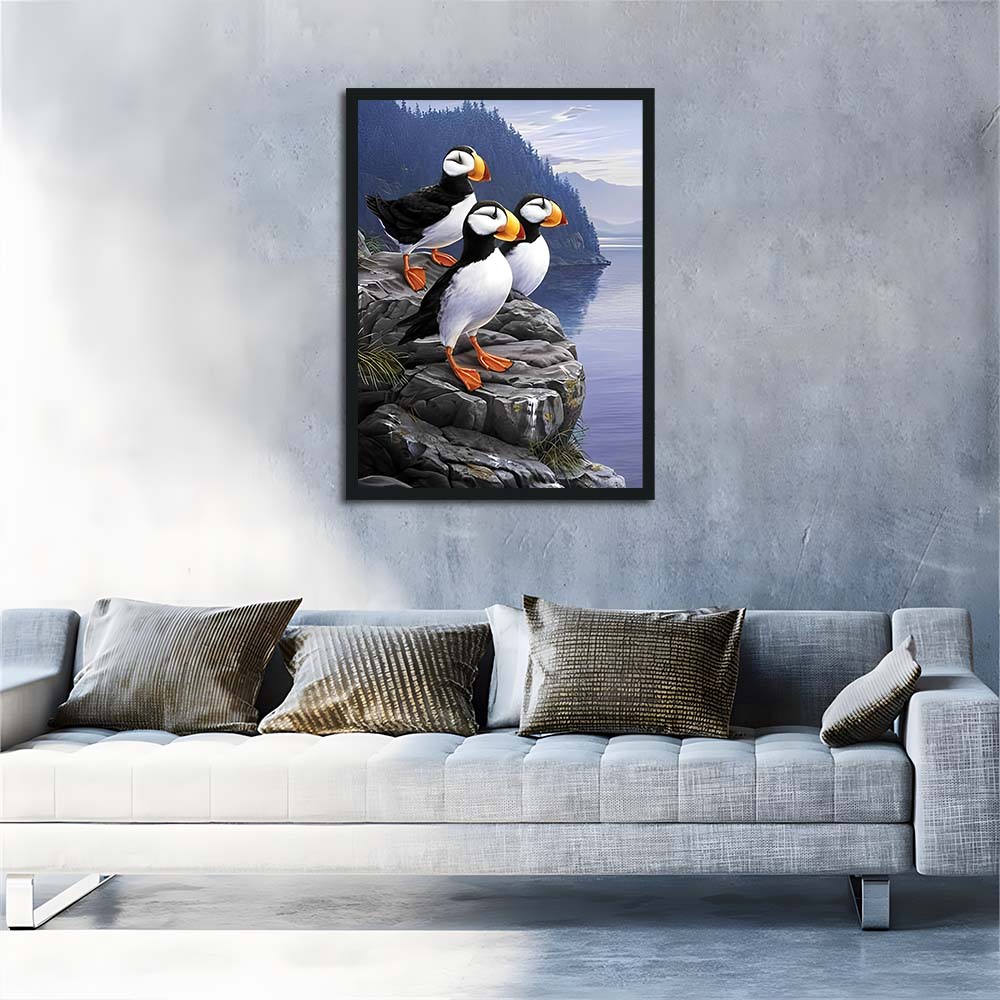 Puffins Gather on Coastal Rocks Cross Stitch Kits