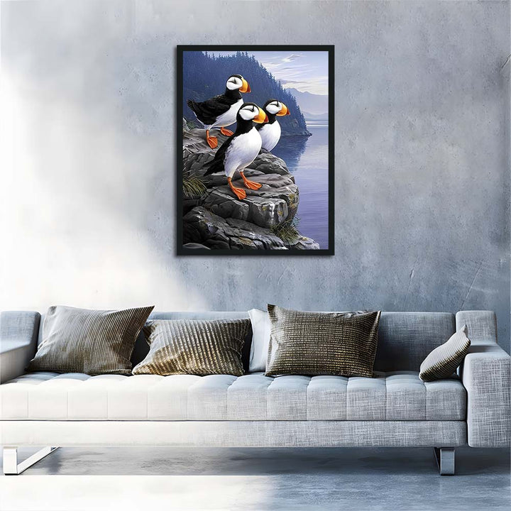 Puffins Gather on Coastal Rocks Cross Stitch Kits