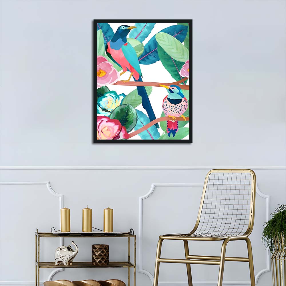 Birds Perch amidst Tropical Blooms Cross Stitch Kits