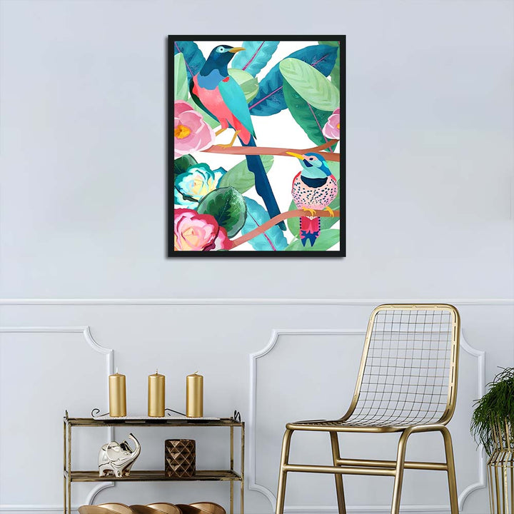 Birds Perch amidst Tropical Blooms Cross Stitch Kits