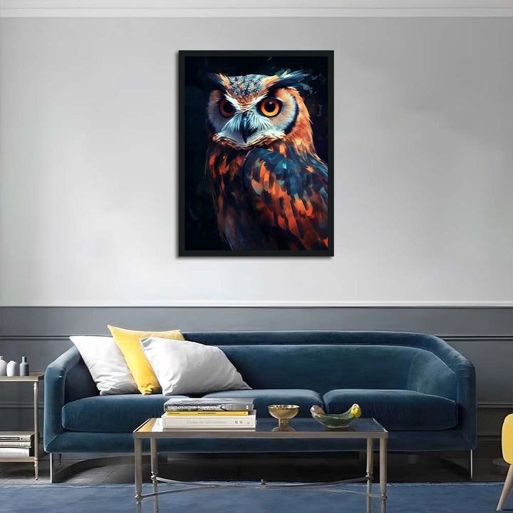 Owl Stares Intensely in Dark Cross Stitch Kits