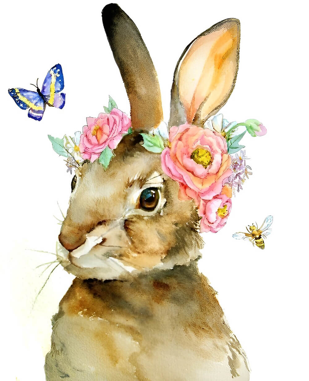Rabbit Wears Floral Wreath Gently Cross Stitch Kits