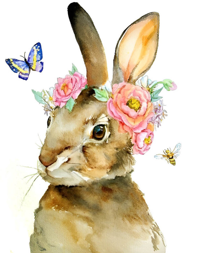 Rabbit Wears Floral Wreath Gently Cross Stitch Kits