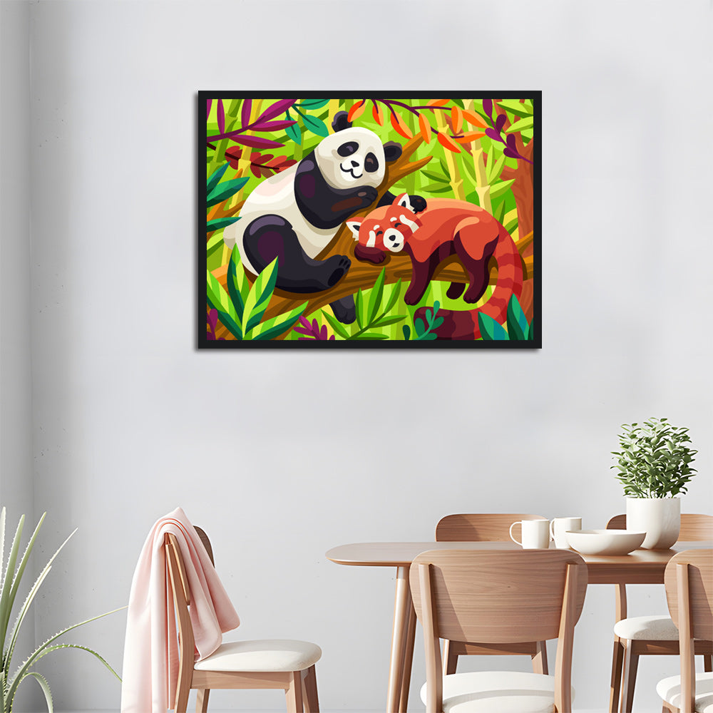 Pandas and Red Pandas Rest on Tree Branches Cross Stitch Kits