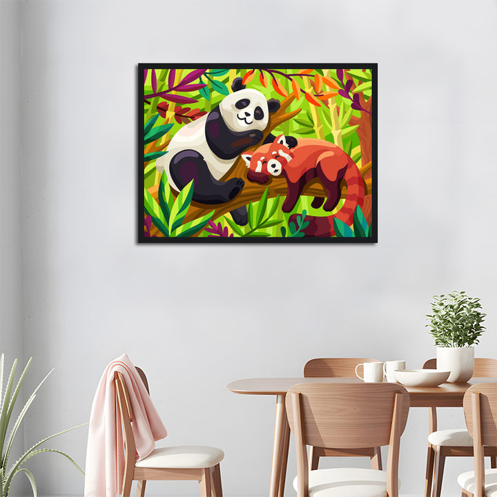 Pandas and Red Pandas Rest on Tree Branches Cross Stitch Kits