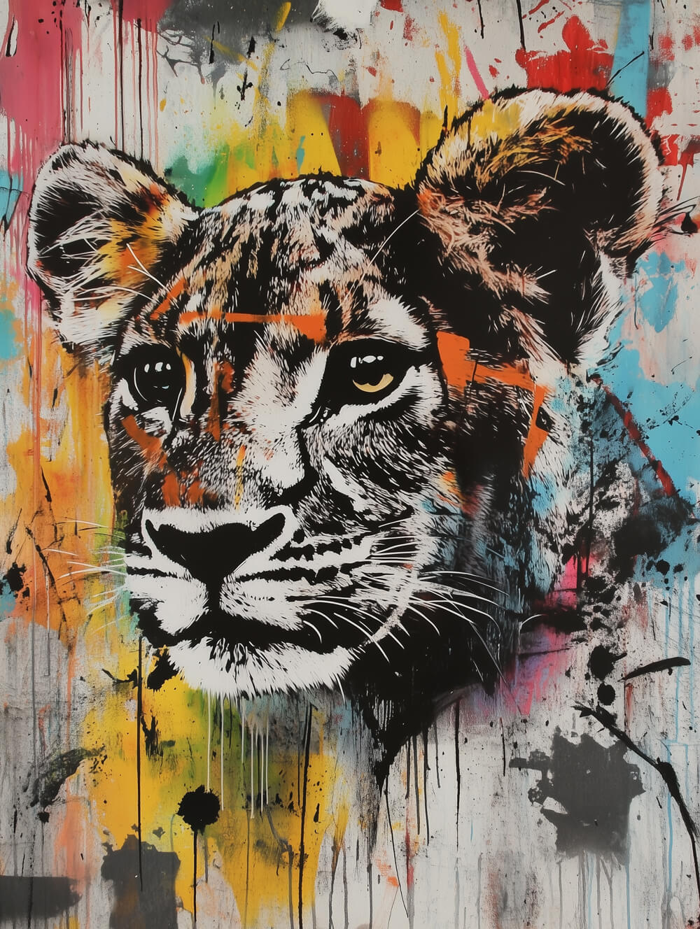 Graffiti Style Wild Lion Stares Calmly Cross Stitch Kits YZZH632