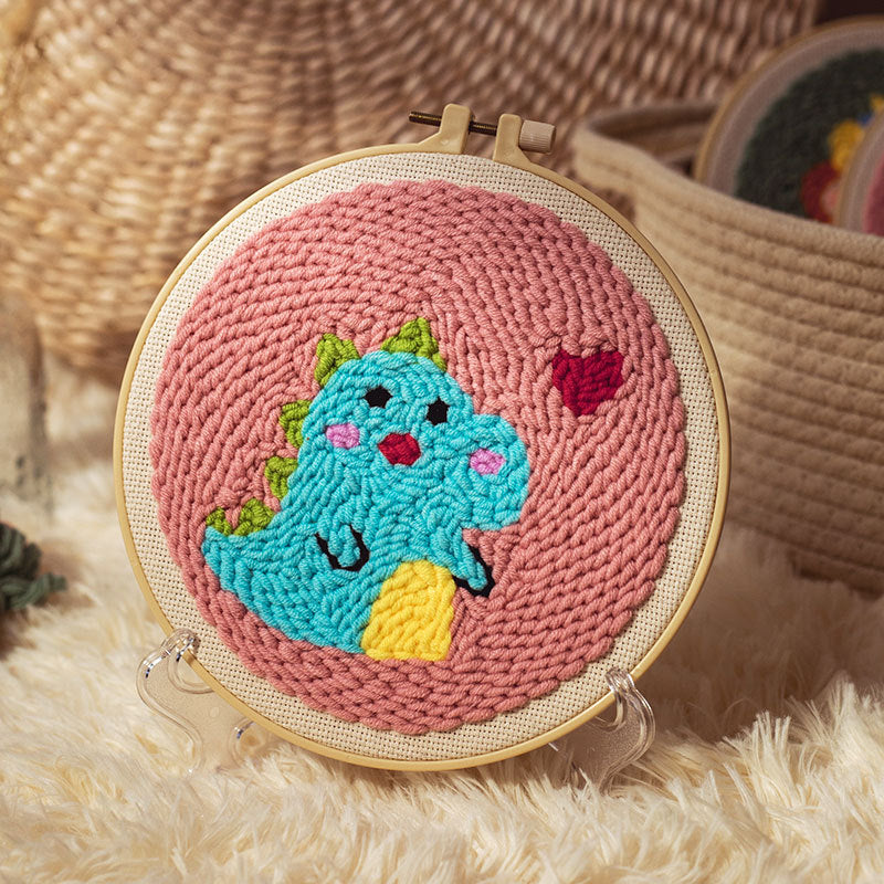 Dinosaur and Heart Punch Needle Embroidery Kits ANI003